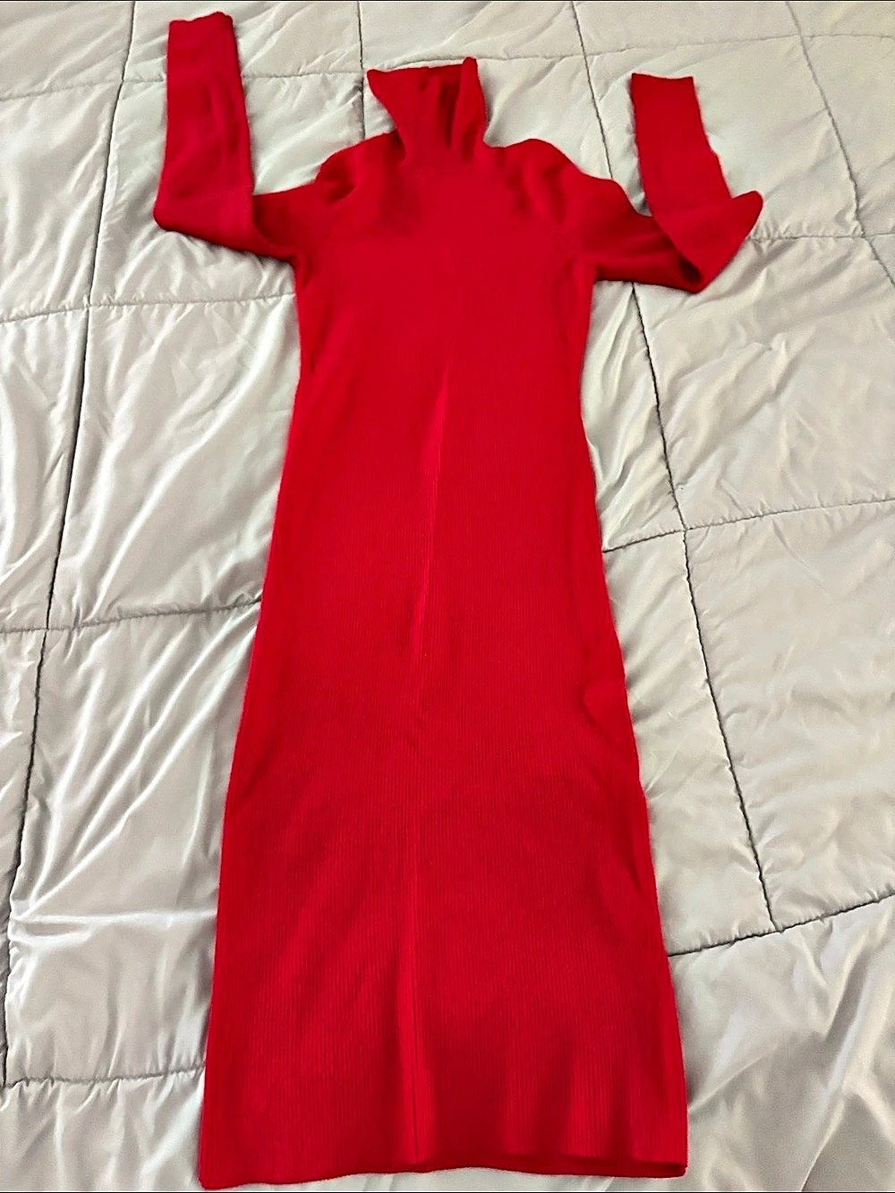 Express Ribbed Turtleneck Midi Sweater Dress Red Small